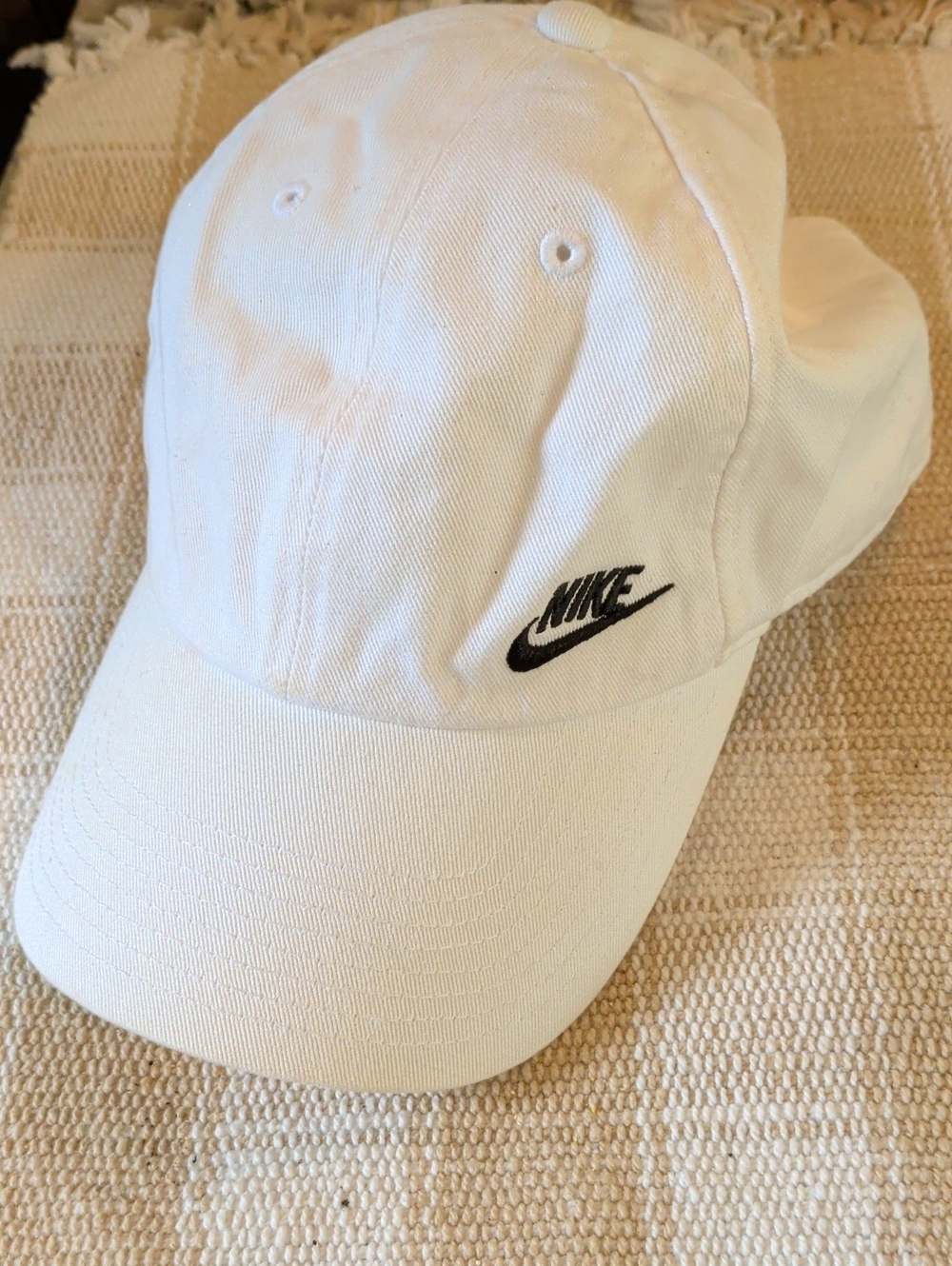Nike White Baseball Cap with Black Swoosh Logo